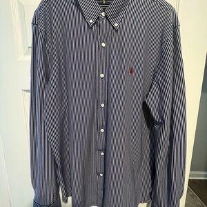 Ralph Lauren Navy & White Vertical Stripe Knit Dress Shirt (comfortable fit)